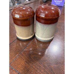 Vintage Sango Nova Brown Earthenware Pottery Salt Pepper Shakers Set EUC